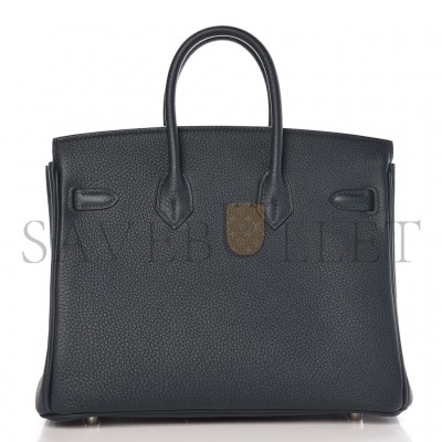 HERMES BIRKIN 25 TOGO LEATHER GRAPHITE GREY TANZANIAN BLUE SILVER BUCKLE BAG 971796 (25*20*13cm)